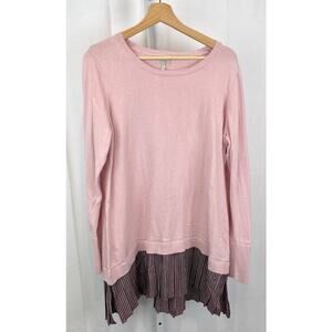 LOGO Lori Goldstein L Cotton Cashmere Sweater Tunic w Striped Trim A273355 Pink